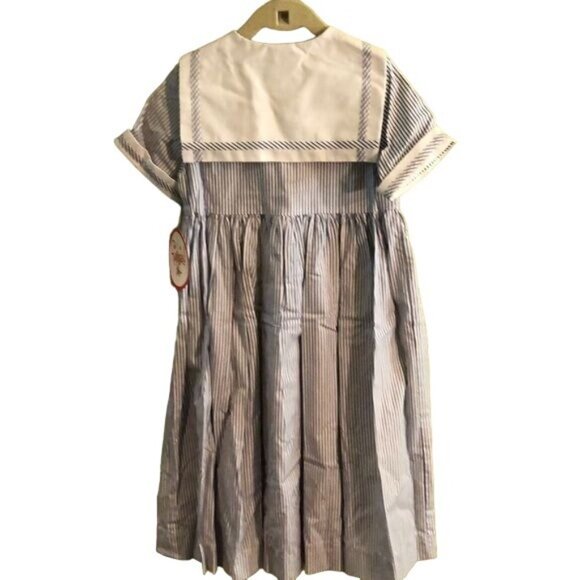 Funtasia! too Sailor Button Down Dress with Blue & White Stripes and Cuffed Slee - Picture 2 of 5